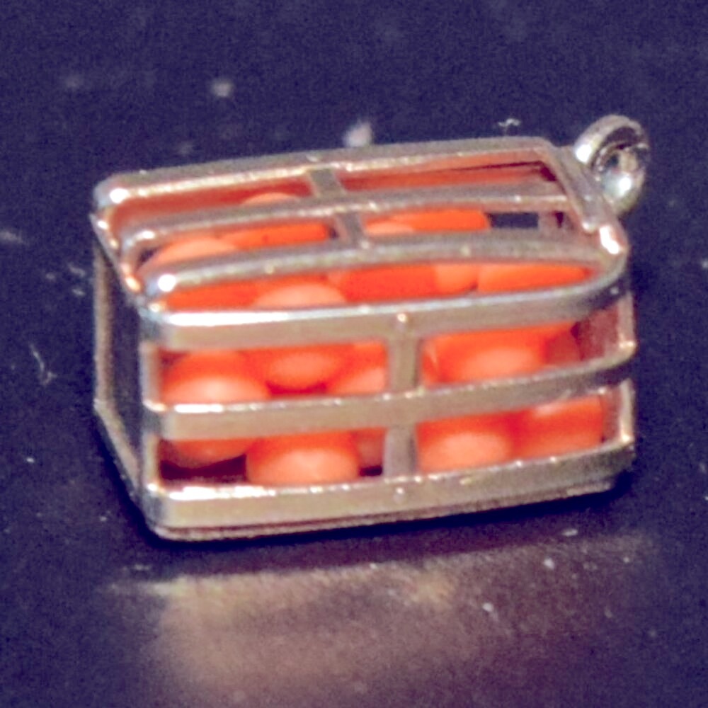 Sterling Silver Orange Crate Charm Pendant Fruit Food Tropical